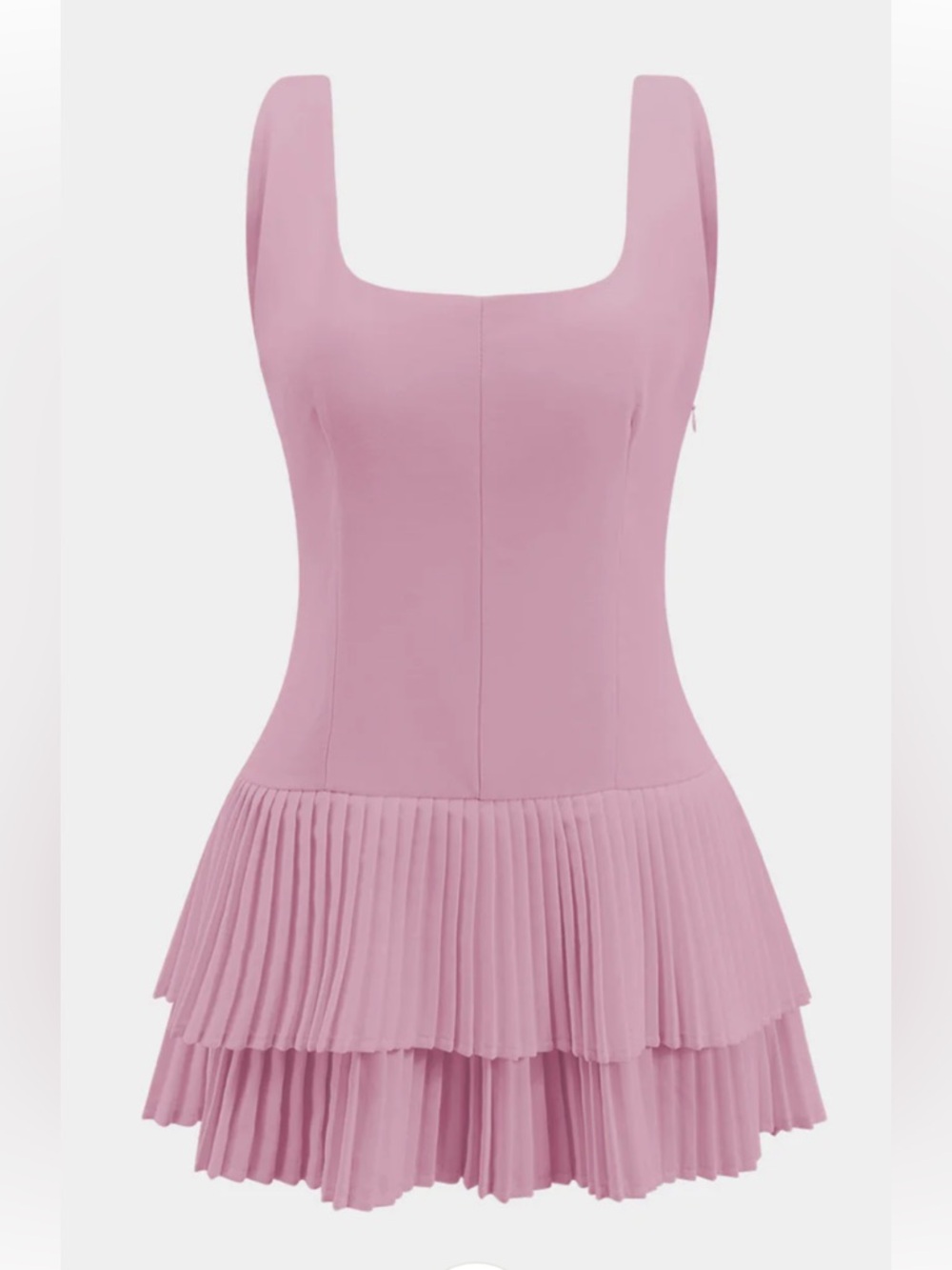 Sleeveless Square Neck Pleated Tiered Mini Dress - Dusty Rose
